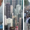 A composite of city scenes and people living in cities