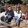 Students sitting on campus talking
