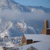 Campus building topped in snow
