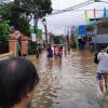 Floods that cuts the Raya Bintara Rd. in Jawa Barat, Indonesia on Jan. 1, 2020