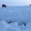 two layers of ice in deep snow following rain on snow events