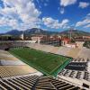 An empty Folsom Field stadium on the CU Boulder campus.