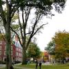 Buildings and people on the Harvard campus