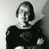 A black and white photo of Hazel Barnes