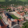 An aerial view of the CU Boulder campus, including Folsom Field.