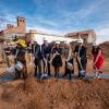 CU mascot Chip, left joins dignitaries for a photo during the CU College of Music groundbreaking ceremony for the expansion of their building. Photo by Glenn Asakawa.