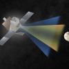 NASA rendering of a Janus satellite rendezvousing with a binary asteroid.
