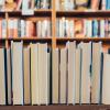 textbooks on shelves