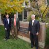 Jim Gallogly, CU Engineering School alumnus, CEO of LyondellBasell Industries and member of the CU Engineering Advisory Council, right, is photographed with  CU Engineering Dean Rob Davis, center, and Mike Wirth, a Chevron corp. VP and chair of the CU Engineering Advisory Council after unveiling a temporary sign showing the new name for the Discovery Learning Center. 