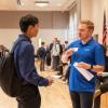 Student and an employer at the Just in Time career fair