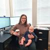Kate Lanter and her son in her home office