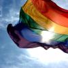 LGBTQ pride flag flying