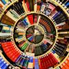An artistic shot of library stacks and books