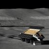 Artist's depiction of a robot laying out an antenna on the lunar surface.
