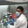 Graduate student Marina Nieto Caballero and visiting virology scholar Eddie Fuques Villalba, preparing to assess the infection potential of murine Coronavirus in CU Boulder SEEL-based environmental engineering laboratory.