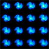 Several microrobots, with three fins, seen under the microscope