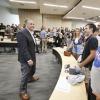 Jim Bridenstein tours the new aerospace building on the CU Boulder campus.