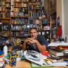 Stephen Graham Jones at desk