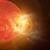 Artist's conception of a flare ejecting from a star with a planet nearbyArtist's conception of a flare ejecting from a star with a planet nearby