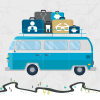 Camper van filled with illustrations of various health care coverages