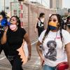 Protesters marching.
