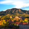 campus buildings and the Flatirons