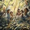 painting of people exploring a rainforest