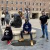 Student volunteers in masks on the CU Boulder campus
