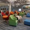 Student studying in music library