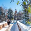 The campus is seen with a dusting of snow and sunshine.