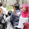 Woman in red hijab