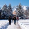 Students walking on a snowy campus