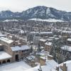 aerial view of a snowy campus