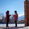 students practicing a play near Farrand Field