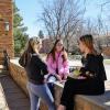 Students chat on campus