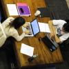 Students study at a table