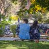 students sitting together on campus
