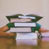 Student buried in books