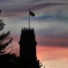 Silhouette of Old Main at sunset