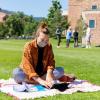 Student studying outside on campus