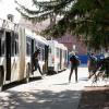 students exiting the Buff Bus on campus