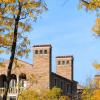Fall leaves frame campus building. (Photo by Casey A. Cass/University of Colorado)