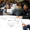 Students and faculty work as a group during UROP Symposium 2017