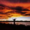 Silhouette of a person near Waneka Lake at sunset