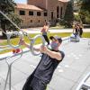 students exercising outside on campus