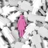 A picture of a pink icon in a sea of white ones