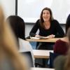 Female panelist speaking at Leeds School