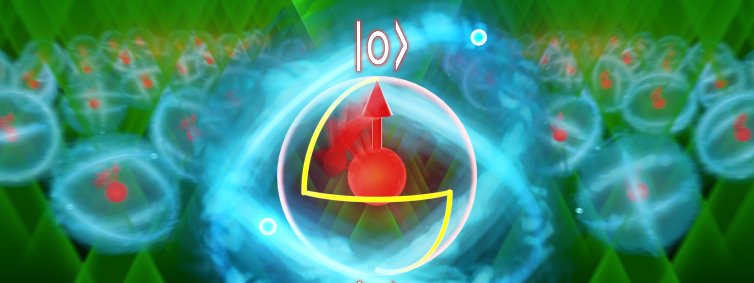 Artist's depiction of a qubit formed from an ytterbium atom trapped in laser light.