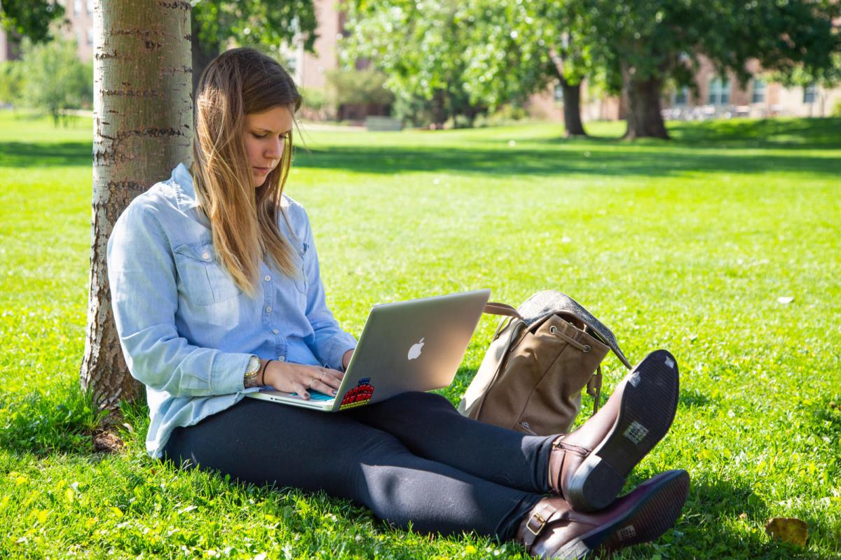 girl studying on computer