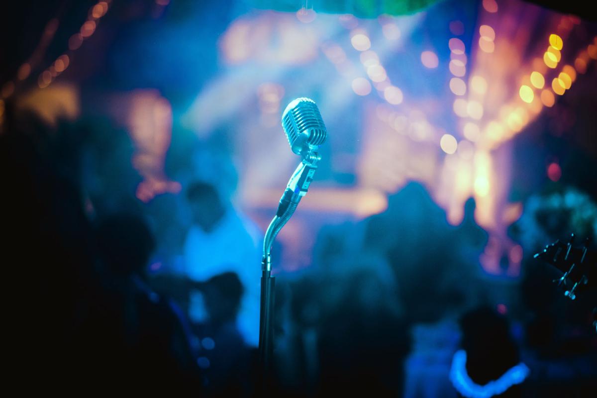 Microphone in front of a colorful background